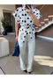 Ecru-Navy Blue Epaulettes, Button Detail, Belted Polka Dot Vest - 504364 - 5