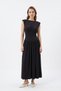 Black Waist-Slit Pleated Flowy Long Dress 261655 - 2