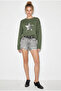 Women's Green Star Patterned Sequin Detailed Mercerized Knitwear Blouse Tk261060 60286232 - 2