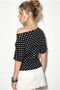 Women's Black White Polka Dot Patterned Asymmetrical Cut Fitted Waist Bat Sleeve Blouse 6162 60286230 - 5