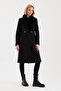 Fur Collar Pocket Detailed Cashmere Coat Black 13092 - 3