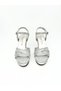 Women's Silver Self-Patterned Glittery Textured Cross-Strapped 11 cm Platform Heeled Evening Dress Shoes Vdz02020 - 8