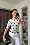 New Season Half Sleeve Polka Dot Detail Blouse - Ecru