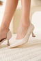 Women's Beige Patent Leather Heeled Shoes Fs08Ms44F - 8