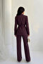 Women's Jacket Pants Set Belted Buttoned Blazer Jacket Wide Leg High Waist Pants Suit - 4
