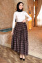 Brown Layered Patterned Chiffon Skirt - 3
