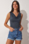 Degaje Yaka Sandy Knitted Blouse Lrn0033 Anthracite - 4