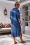 Dark Blue Shirt Collar 3/4 Sleeve Buttoned Pocket Casual Muslin Woven Dress 122 65 - 8