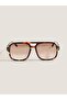 Unisex Pilot Sunglasses Leopard Pattern Frame Brown Gradient Glass Uv Protected Nurk C1