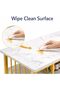 3-Tier Computer Desk with Storage Drawer | Manicure Table Wooden with White Marble Top Finish & Gold Metal Frame – Console Table with Storage Shelves, Makeup Beauty Desk - 7