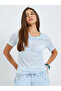 Blue Textured Cowl Neck Linen Look T-Shirt