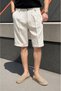 Men'S, Double Pleated, Old Money Culture, Elastic Waist, Regular-Fit, Linen Weave, Cotton Shorts 309 - 4