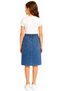 Girl's Front Stitched, Elastic Waist, Zipper Closure, Pocket, Midi Length, Blue Color Denim Skirt - 2