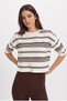 Women's Ecru Brown Striped Cotton T-Shirt Bohemian Pinterest Style Crop
