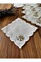 6 Pieces of Silver Stone Detailed Domed Embroidered Cocktail Presentation Napkins - 3
