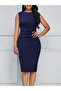 Women's Sleeveless, Zero-Neck, Side Gathered, Short Janjan Crepe Dress - 3