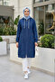 Women's Hooded Zippered Pocket Dark Blue Denim Jacket - 2