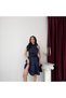 Navy Blue Halter Neck Satin Short Evening Dress - 4