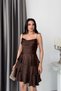 Brown Draped Thin Straps Short Evening Dress with Tie Back