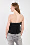 Women's front tie elastic strapless blouse - black - 5