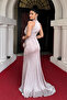 Glittery Fabric Halter Neck Evening Dress - Pudra - 5