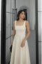 Wide Flared Skirt with Waist Bow Tie Square Neckline Design Long Stylish Museum of Innocence Dress - 5