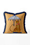 Leopard Motif Fringed Throw Pillow Cover with Gold Background - Navy Blue Tasseled Exotic Throw Pillow Cover - 2
