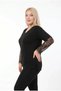 Women's Black Plus Size V-Neck Lace Sleeve Blouse Hzl26S-Zss19661 - 4