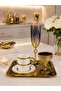 Gold Liva Coffee Presentation Set – Gold Coffee Cup, Turkish Coffee Cup, Coffee Saucer and Tray - Luxury Coffee Set