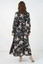 Women's Shirt Collar Belted Floral Patterned Viscose Black Hijab Dress - 7