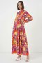 Women's Shirt Collar, Gathered Waist, Floral Patterned Viscose B.Lila Hijab Dress - 6