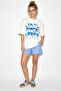 Women's White Salty Printed 100% Cotton Crew Neck Oversize Basic T-Shirt Öt261015 60286254 - 2