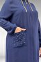 56002 Large Size Linen Robe with Stone and Chain Detail - Navy Blue - 5