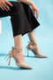 Beige Suede Back Bow Detailed Ankle Strap Women's Heeled Shoes - 2