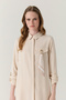 Scarf Detailed Shirt with Chest Pockets and Collar Sarel Beige Tunic 1654 - 6