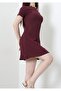 Crew Neck Wrinkled Fabric Mini Dress in Plum, Flexible and Comfortable Fit - 6