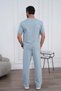 Men's Summer Blue Tracksuit Set Oversize T-Shirt Elastic Lace-Up Baggy Pants - 2