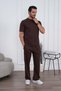 Men's Summer Brown Tracksuit Set Oversize T-Shirt Elastic Lace-Up Baggy Pants - 5