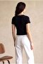 Women's Regular Fit Crew Neck Cotton / Elastane Short Sleeve Black Cut-Out Detailed T-Shirt Sole - 3