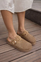 Bovly Women's Beige Nude Genuine Leather Suet Close-Toe Slippers - 5