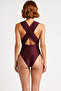 Women's Swimsuit Draped V-Neck Sleeveless Without Underwire Covered Flat Pattern Regular Cut Raschel Woven - 5