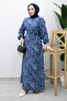 Crew Neck Shawl Patterned Dress Tsd260208 Navy Blue