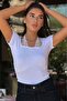 Ecru Lace Detailed Square Neck T-Shirt Mg2733 - 4