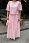 Women's Brode Balloon Sleeve Blouse Skirt Lined Bottom Top Set - 2