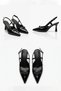 Black Patent Leather Design Buckle Open Back Goblet Heeled Evening Dress Shoes 41-42 Special Size - 3