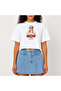Crop T-Shirt White Printed Relaxed Fit Raw Cut Basic Short Tshirt