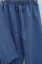 Half-Buttoned, Pleated Front, Tie-Waist Denim Suit with Pants - Blue - 6