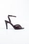 Solavie Women's Genuine Leather Patent Leather Burgundy Pleated Detailed Thin Heeled Sandals - 2