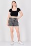 Women Slouchy Fit Washed Denim Shorts, Grey - 3