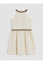 White Halter Neck Girls' Linen Blend Dress - 3
